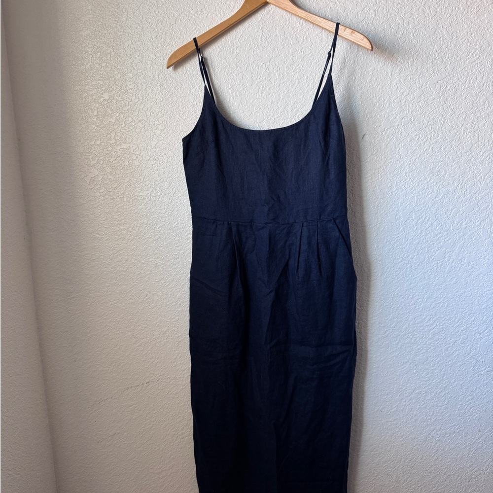 Quince Navy Blue Linen Midi Slip Dress